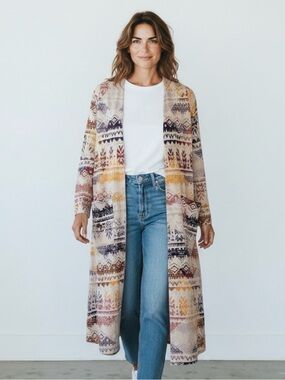 Lularoe Sarah Aztec Open Front Midi Cardigan Knit Duster Sweater S